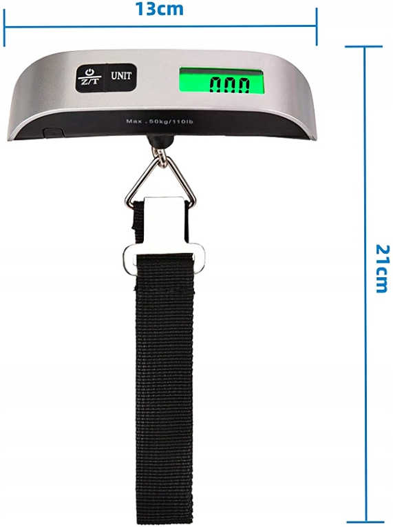 Oro uosto turistinio bagažo svarstyklės su kišeniniais LCD ekranais, 50 kg + baterija