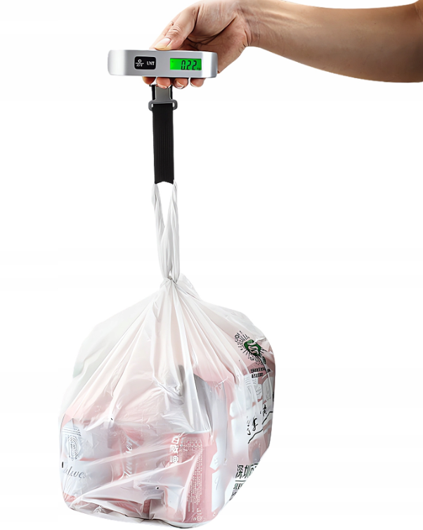 Oro uosto turistinio bagažo svarstyklės su kišeniniais LCD ekranais, 50 kg + baterija
