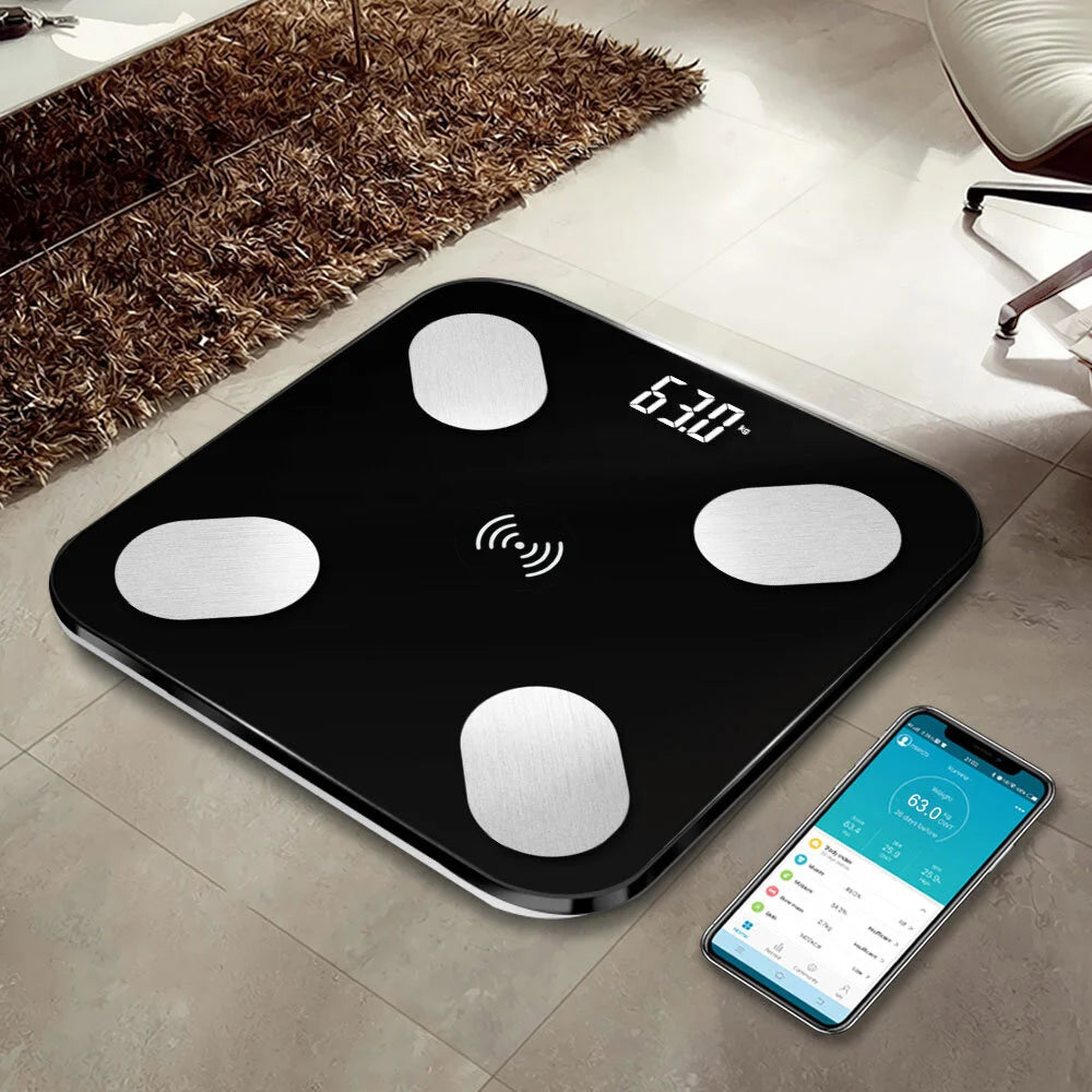 Svarstyklės Body smart Bluetooth su telefono programa juodos spalvos