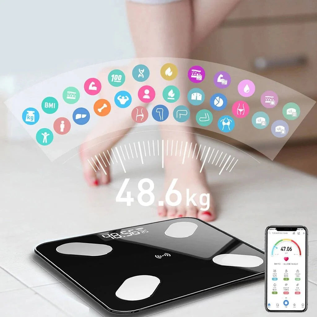 Svarstyklės Body smart Bluetooth su telefono programa juodos spalvos