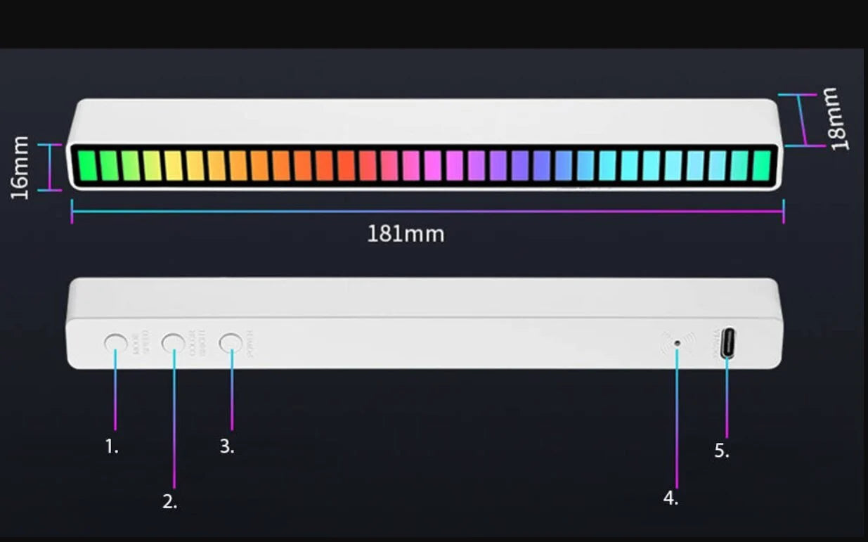 RGB USB LED garso atsako daugiaspalvis neoninis šviestuvas, juodas