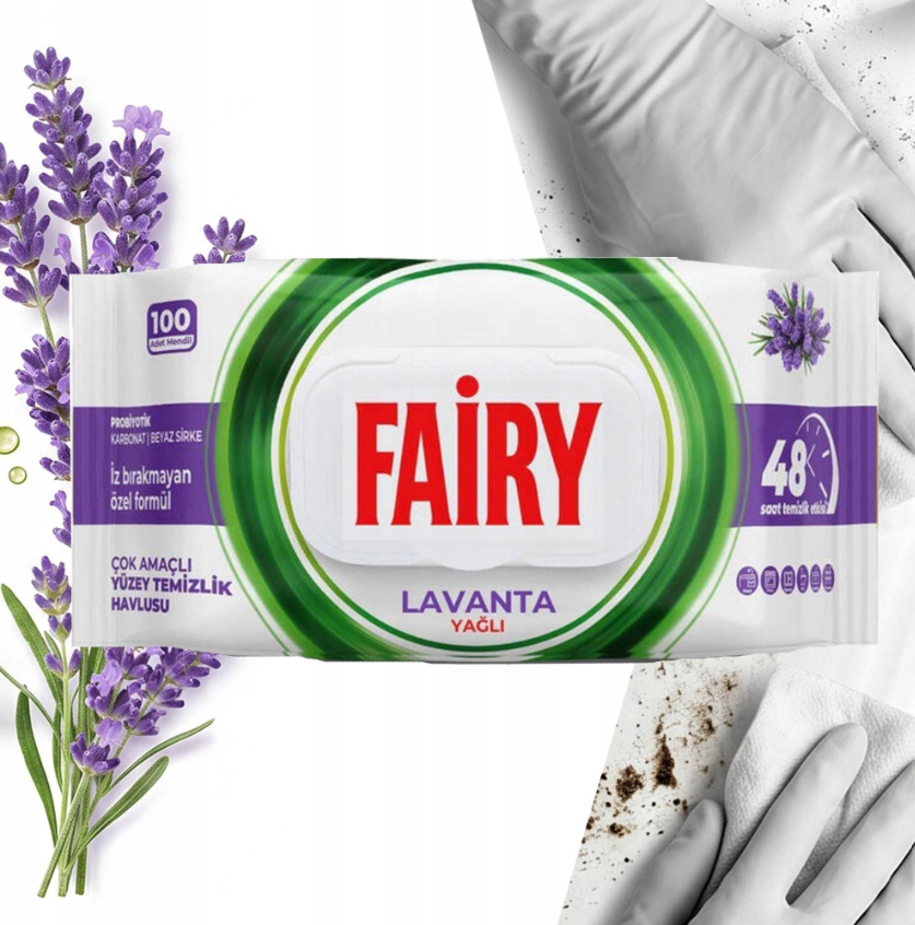 Drėgnos servetėlės Fairy Levandų kvapo, įvairiems paviršiams, 100 vnt.