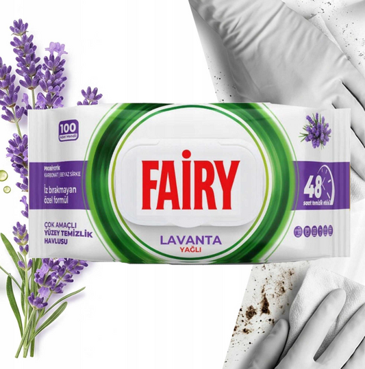 Drėgnos servetėlės Fairy Levandų kvapo, įvairiems paviršiams, 100 vnt.