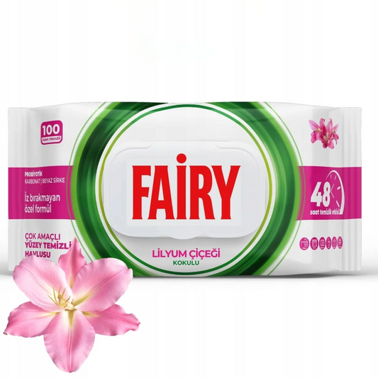 Drėgnos servetėlės Fairy Lelijos kvapo, įvairiems paviršiams, 100 vnt.