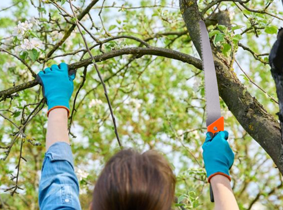 Sodo šakų pjovimo pjūklas su plastikiniu dangteliu