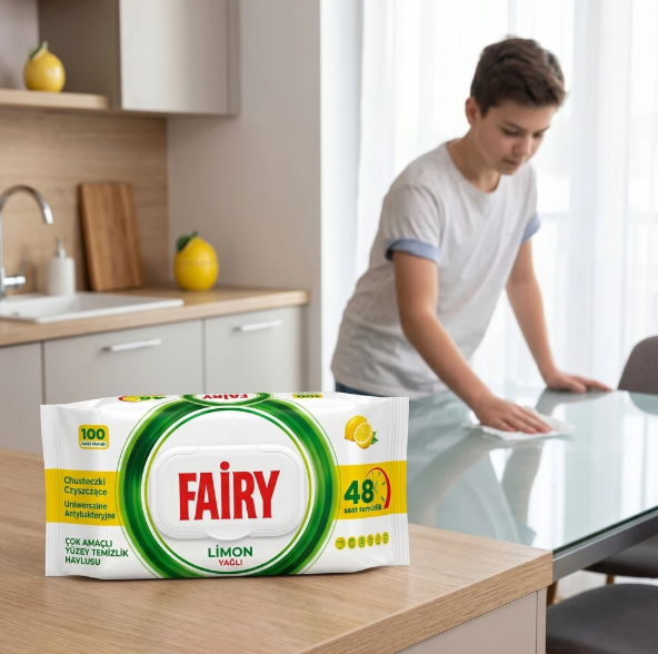 Drėgnos servetėlės Fairy Citrinos kvapo, įvairiems paviršiams, 100 vnt.