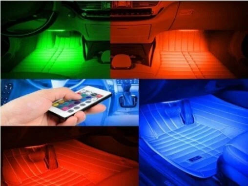 Led RGB lazdelės su pultu automobilio salono interjero apšvietimui